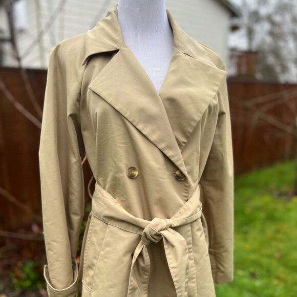 Gap Icon Trench Coat – Size Small Petite Khaki Tan Rain Jacket Classic Outerwear - Picture 7 of 11